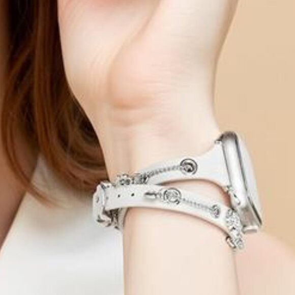 NEW Slim Leather White Leather Luxury Apple Watch Band - Picture 4 of 5